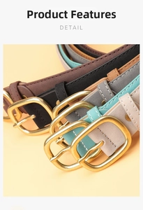Close-up of matte suede leather belts in five colors with gold oval metal buckles