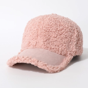 Stylische rosa Fleece-Baseballkappe für Damen aus warmem strukturiertem Material