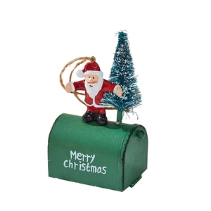 Christmas Santa mailbox ornament with mini snow tree and Merry Christmas text