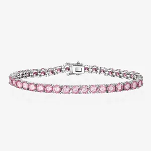 Bracciale da Tennis in Argento Sterling 925 con Strass Rosa a Taglio Rotondo Catena Luccicante Gioielli Moda Hip Hop da Donna