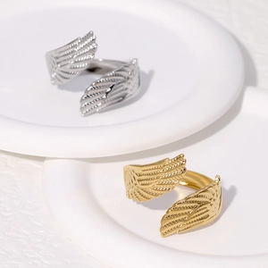 Angel Wing Ring Stainless Steel Adjustable Open Feather Band For Women Unique Design Punk Gothic Jewelry