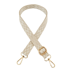 Adjustable 2.5cm embroidered shoulder strap with beige wave pattern and gold lobster clasps