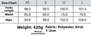 Tableau des tailles de pantalon pied-de-poule avec mesures de taille hanches et longueur