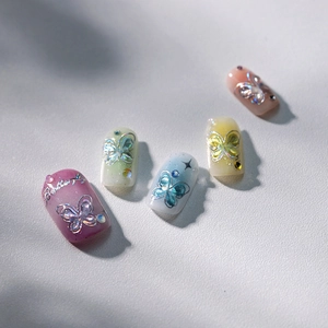 Stereo aurora laser butterfly nail stickers with rhinestones in gradient pastel colors