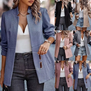 Women Herringbone Blazer Jacket Slim Fit Long Sleeve Open Front Cardigan Elegant Office Commute Fashion Outerwear