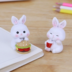 Cute resin rabbit ornaments with burger and drink for car dashboard or desk decor