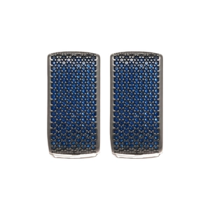 Vintage U-shaped double layer drop earrings with blue zircon in dark gunmetal finish