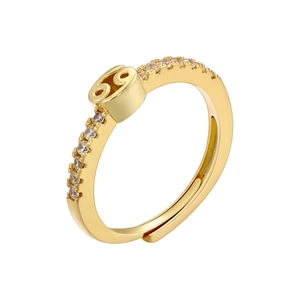 Detail of 18K gold Cancer zodiac ring with clear sparkling cubic zirconia accents