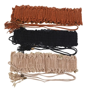 Women Wide Corset Belt Elastic Fabric Lace Trim Fringed Tassel Tie Up Waistband Versatile Fashion Vintage Style