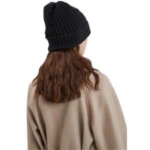 Classic black cable knit beanie for adults shown from a stylish back view perspective