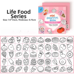 Detailed 7.5cm mini graffiti book showing 50 unique food patterns for coloring