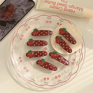 7-piece strawberry polka dot hair clips set in deep red and white for sweet girls
