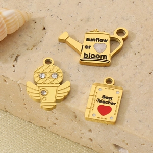 Golden stainless steel DIY charms with sunflower bloom and best teacher engravings