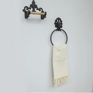 Ensemble anneau porte-serviettes et porte-papier en fonte noire au style vintage