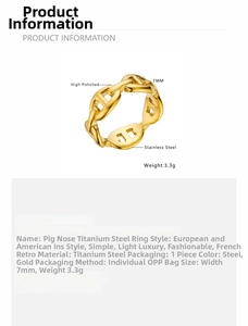 Macro view showing 7mm width and high polished gold finish on the stainless steel ring