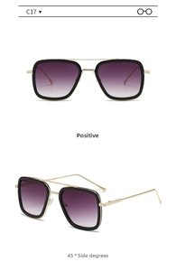 Front and 45-degree angle views of square pilot sunglasses with gold metal bridge