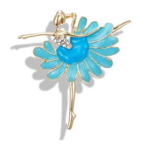 Close-up of ballet dancer brooch featuring sky blue enamel and sparkling rhinestones