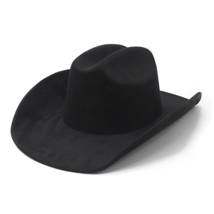 Classic black suede wide brim western cowboy hat with a structured teardrop crown design