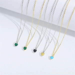 Elegant gold and silver heart zircon pendant necklaces in various colors for women