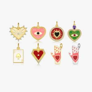 Pendant Necklace 925 Sterling Silver Enamel Heart Evil Eye Hamsa Hand Jewelry For Women Colorful Zirconia Plated