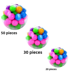 Three sizes of decompression balls with colorful TPR beads: 20pcs, 30pcs, and 50pcs packs