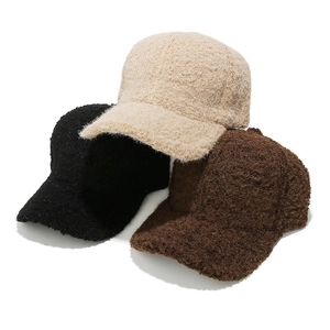 Winter plush baseball caps for couples in beige, black and brown fleece material