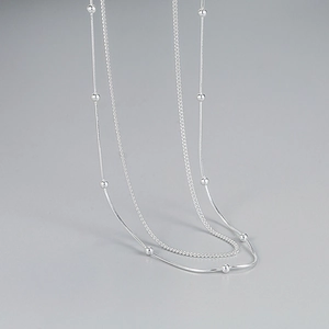 Minimalist S925 sterling silver double-layer snake chain necklace with small beads