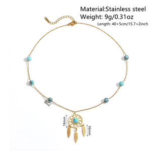 18K gold plated stainless steel necklace featuring turquoise beads and dreamcatcher pendant