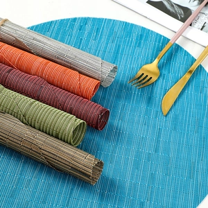 European 35cm round PVC placemats with bamboo texture, set of six colorful woven dining mats