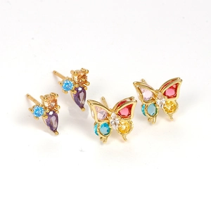 Luxury S925 silver post butterfly earrings set with colorful cubic zirconia stones