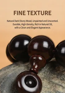 Macro shot of high-density ebony wood beads with natural texture and zen style