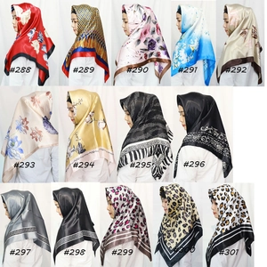 Collage of floral vintage headscarves in 14 patterns with SKU codes for fashion selection
