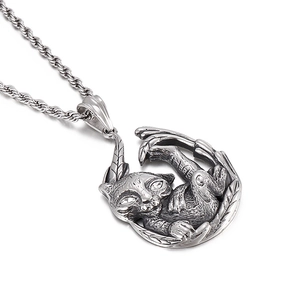 Vintage gothic tiger cat pendant necklace in silver stainless steel for men's fashion