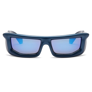 Y2K rectangular blue frame sunglasses with blue reflective lenses for fashion street style