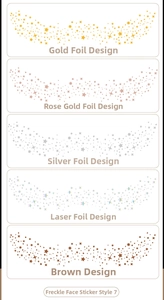 Close-up of metallic freckle face stickers in gold and silver star patterns