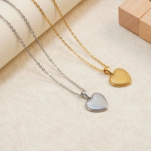Heart Pendant Necklace 18K Gold Plated Stainless Steel Mirror Polish Beaded Border Minimalist Elegant Jewelry For Women