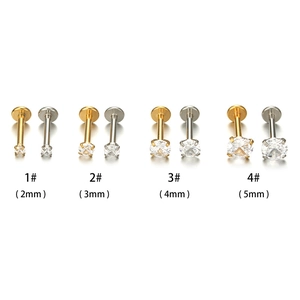 Titanium steel labret studs set with 2mm to 5mm cubic zirconia in gold and silver