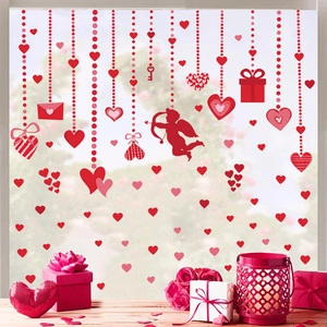 Adesivi per finestre in PVC di San Valentino con cuori Cupido e decorazioni romantiche