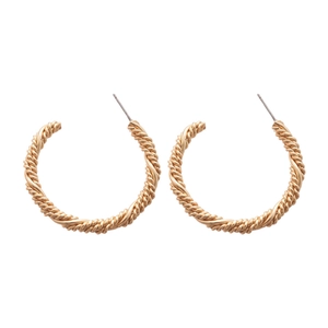 Elegant gold twisted C-shaped hoop earrings with a double woven rope design for women