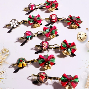 Y2K Christmas sunglasses with festive bows and charms in festive gold and red colors