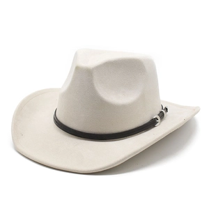 Chapeau de cowboy western classique en feutre gris clair avec boucle de ceinture vintage