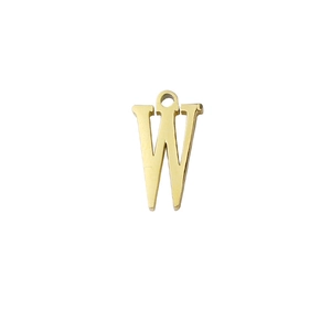 Close-up of golden letter W pendant charm in mirror finish stainless steel material