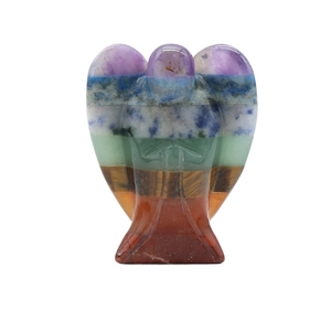 Polished natural multi-color crystal angel figurine carved from layered gemstones
