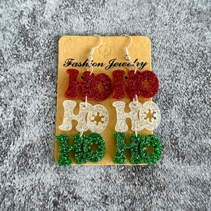 Festive Christmas HOHO acrylic glitter drop earrings in red white and green colors
