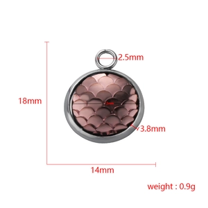 Roze ronde hanger met visschubben in 12mm spiegelend titaniumstaal met afmetingen