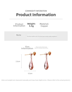 Detailed size chart of rose gold water drop earrings with 925 silver needles