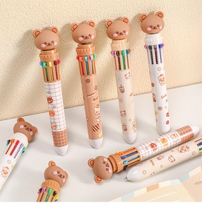 Dettagli dei cappucci a forma di orso e motivi stampati su penne a sfera a 10 colori