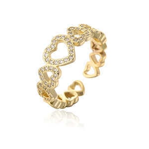 18K gold plated hollow heart-shaped open ring with cubic zirconia inlay for women