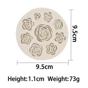 Moule silicone 9 roses pour décoration de gâteaux chocolat et fondant 9,5cm rond
