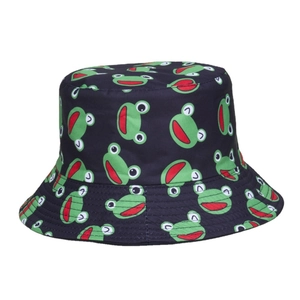 Chapeau bob noir d'été avec motif de grenouille de dessin animé mignon pour le soleil